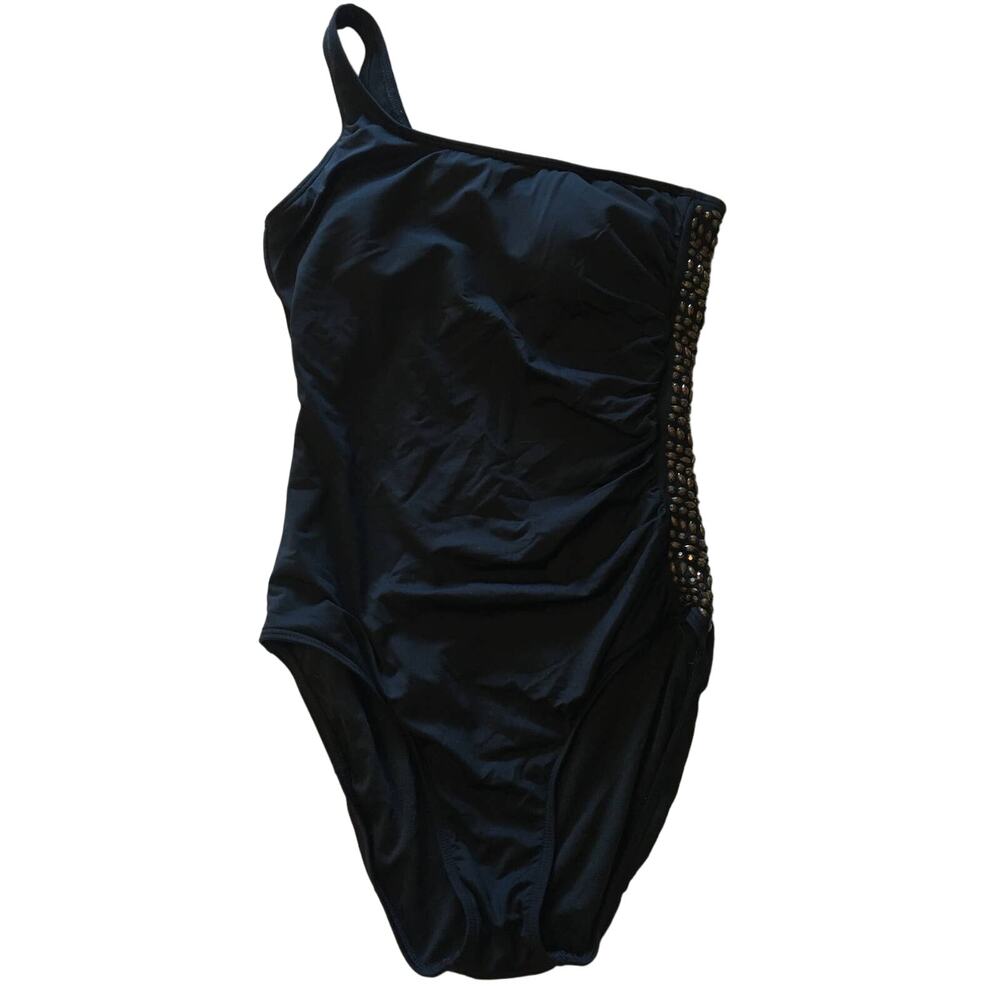Laundry by Shelli Segal One Strap Size Small One Piece Studded Black Swim Suit